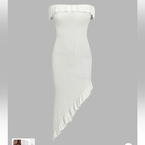 Cider White Ruffled Asymmetrical Coverup